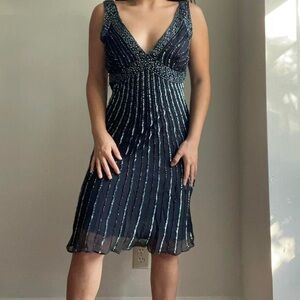 Patra Vintage Navy Beaded Cocktail Dress